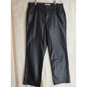Edgly Women's Black Faux‎ Leather Slim Straight Ankle High Rise Pants Size 14